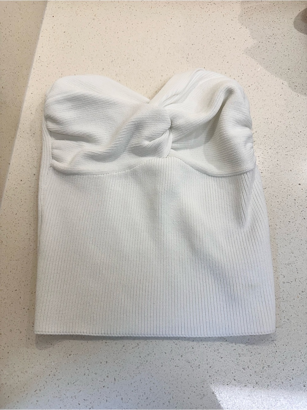 White Strapless Twist-Front Knit Top
